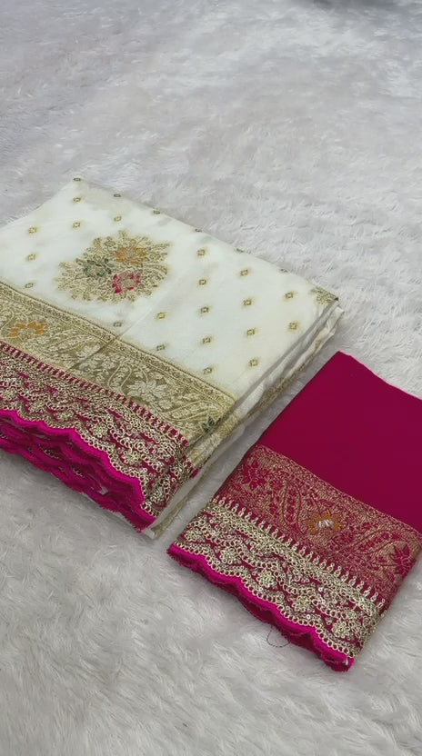 thread work border in full saree