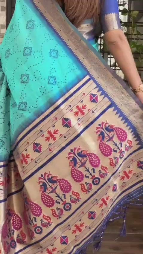 Aarushi Cotton Contrast Thread Weaving Bandhej Jacquard Rich Pallu in Saree With Zari Weaving & Minakari Thread Pattern