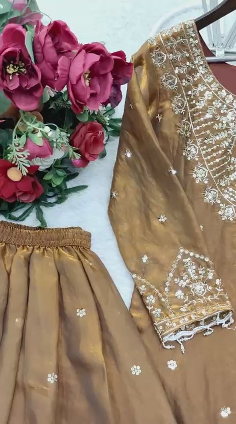Trending Fendy-Silk *Top, Sarara & dupatta* Reddy To Wear Look Design