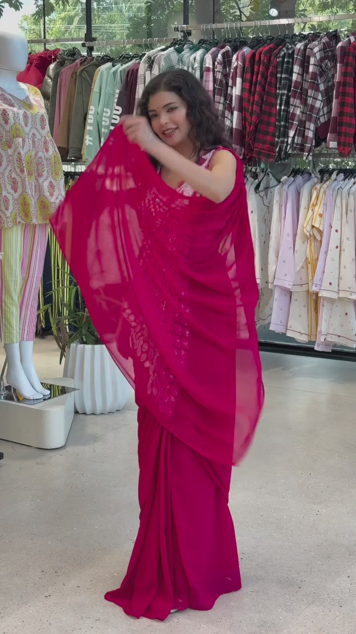 New Super Trending Embroidery Sequence Work Ready To Wear Saree with Embroidery Blouse