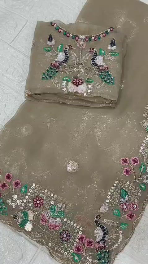 Faguniya Nc Simmer Silk Sequins & Multi Thread Embroidered Work Saree