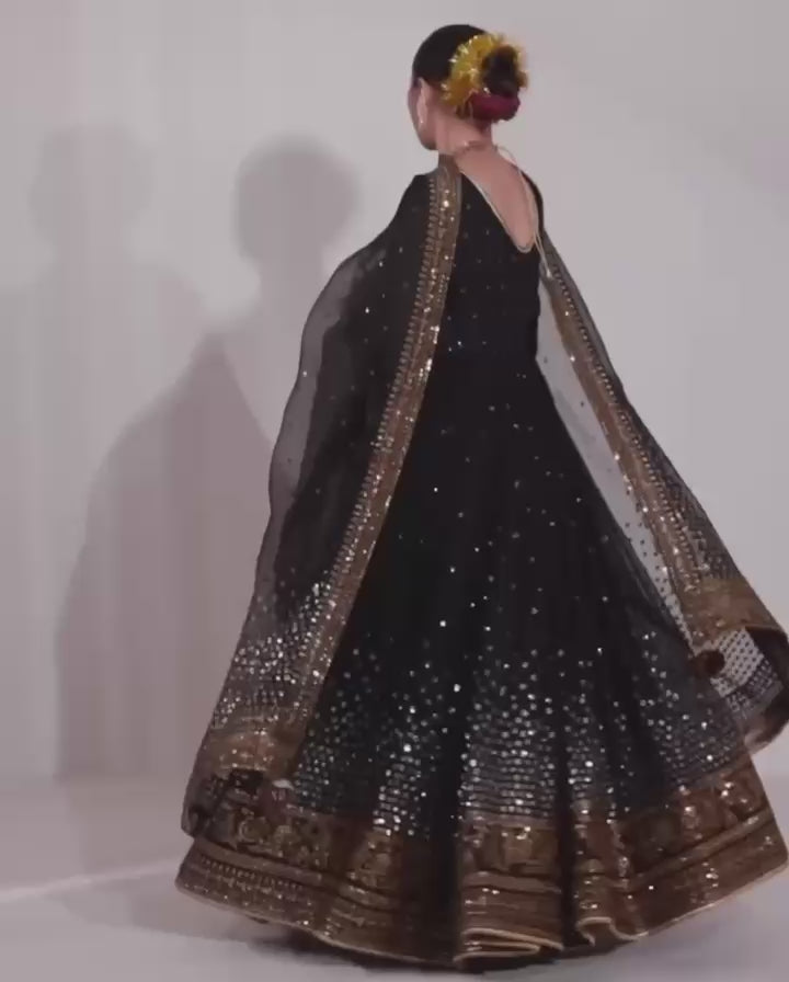 Regal Black Butterfly Net Anarkali Gown with Intricate Zari Work