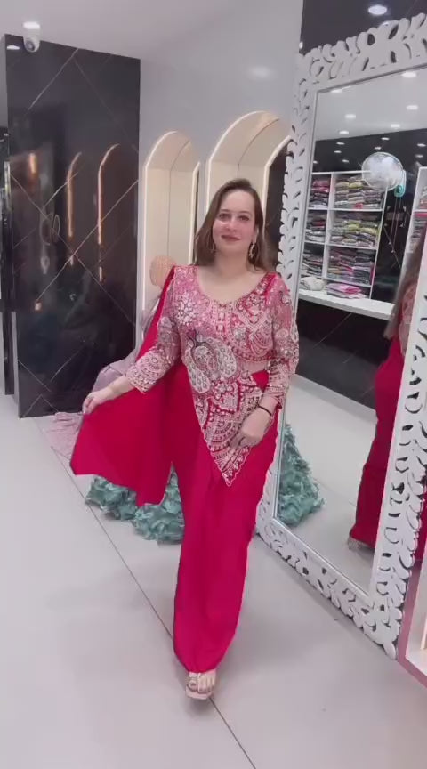 Buy New Super Trending Embroidery Sequence Work Ready To Wear Saree With Embroidery Blouse
