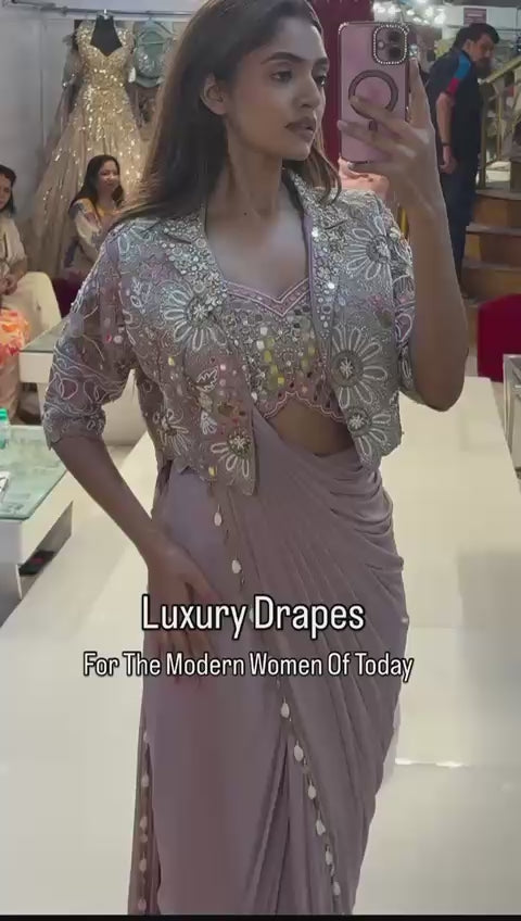 Premium Ready-To-Wear Saree Expertly Tailored With Precise Plats And A Refined Finish With Koti (Jacket)