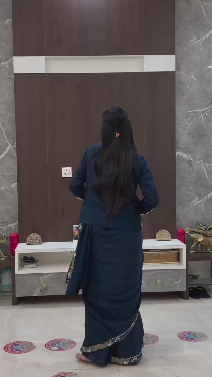 New Super Trending Embroidery Sequence Work Ready To Wear Saree With Full Koti