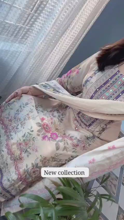 Elegant Floral Muslin Suit Set is Ready For Occasions