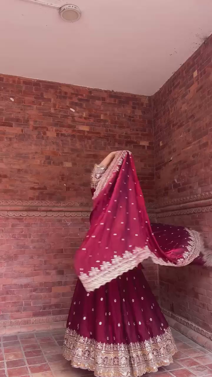 Embroidered Pure Fendy Silk Anarkali: Referring To The Heavy Silk-Style Fabric And Gold Zari/Sequin Work