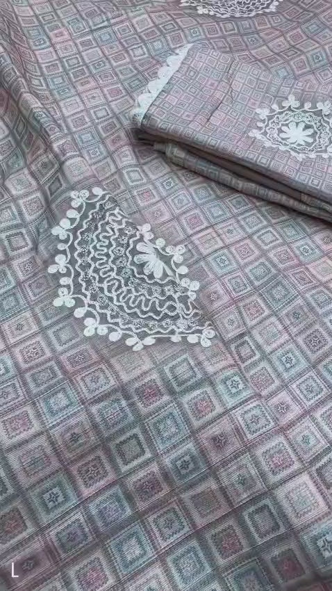 Buy New Nargis Tusser Linen Cotton With All Over Digital Print & Hand Katha Work