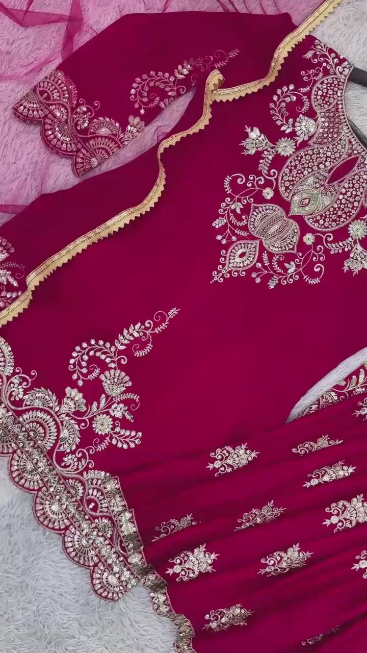 NEW READY TO WEAR COLLECTION 3 PIECE FANCY KURTI WITH BEAUTIFUL FLAIRED PLAZZO AND DUPATTA