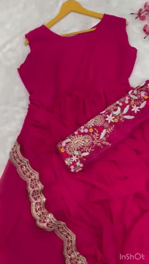 😍Presenting By New Party Wear Designer Gown With Koti And Dupatta😍 (For Size Information See Description)