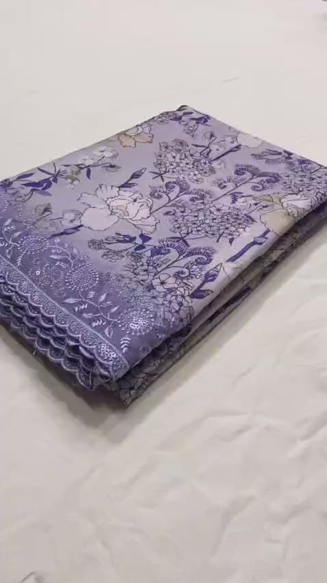 Buy MADHURI Tussar Silk Sarees With Digital Print With Beautiful Embroidery Work All Over The Saree With C-Pallu