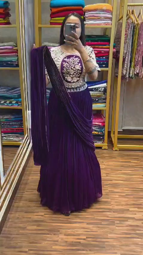Buy NEW DESIGNER PARTY WEAR "LEHENGA SAREE" WITH STICH BLOUSE WITH EMBROIDERY WORK
