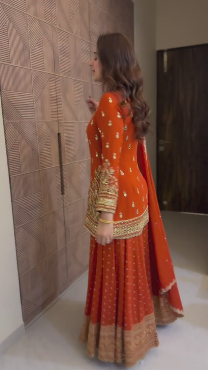 Designer Sharara Set Crafted in Classy Tones with Premium Fabric & Detailing (Other Size Deatails Are in Description)