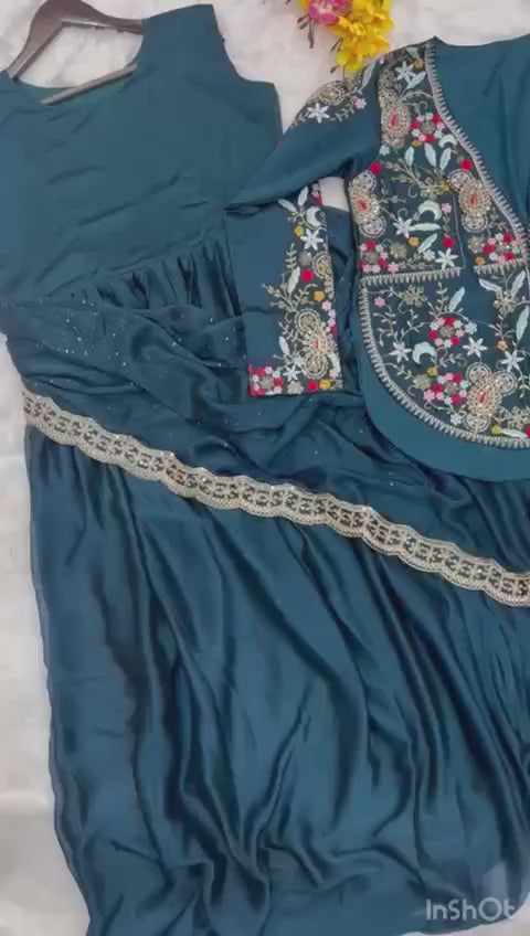 😍Presenting By New Party Wear Designer Gown With Koti And Dupatta😍 (For Size Information See Description)