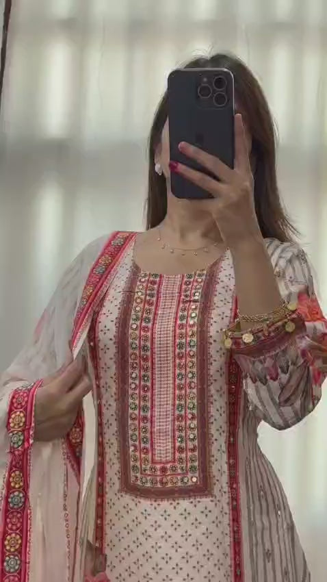 Exquisite Muslin Pakistani Suit with Original Mirror Work