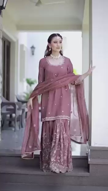 Readymade Chinon Top-Sarara and Dupatta Set Fully Stitched