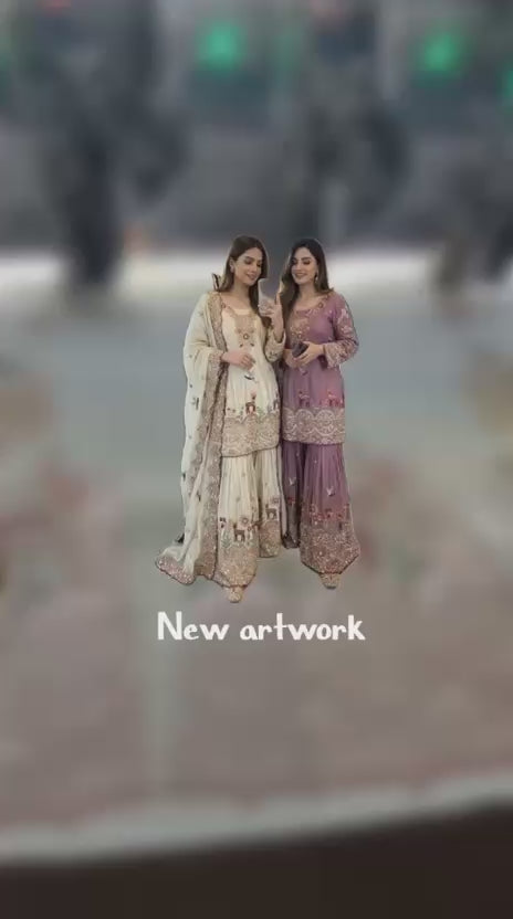 New Design Trending Cinon Silk *Top, Sarara & dupatta* Reddy To Wear Look Design