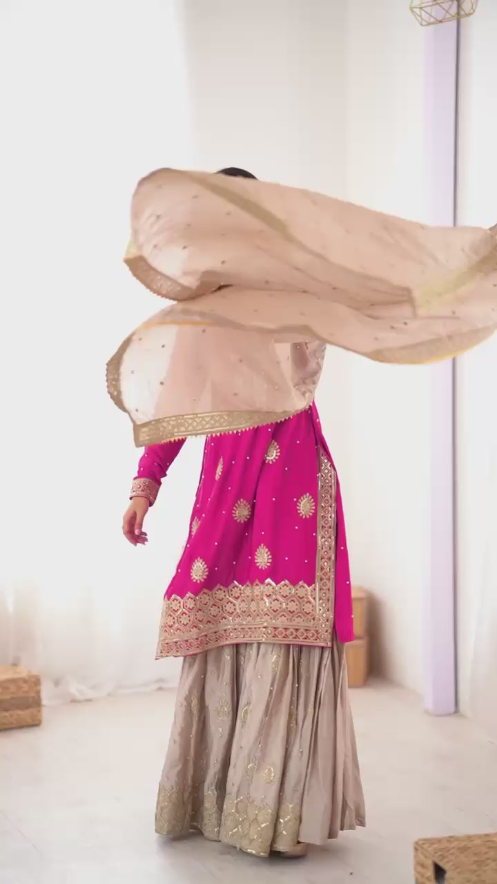 Vastrahut Ethnic Motifs Embroidered Sharara Set with Dupatta ( For Size Details See Description)