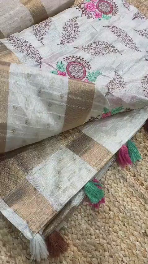 Madhuri Design Light Brown Pure Tusser Cotton Jacquard & Multi Thread Kashmiri Style Embroidery Work