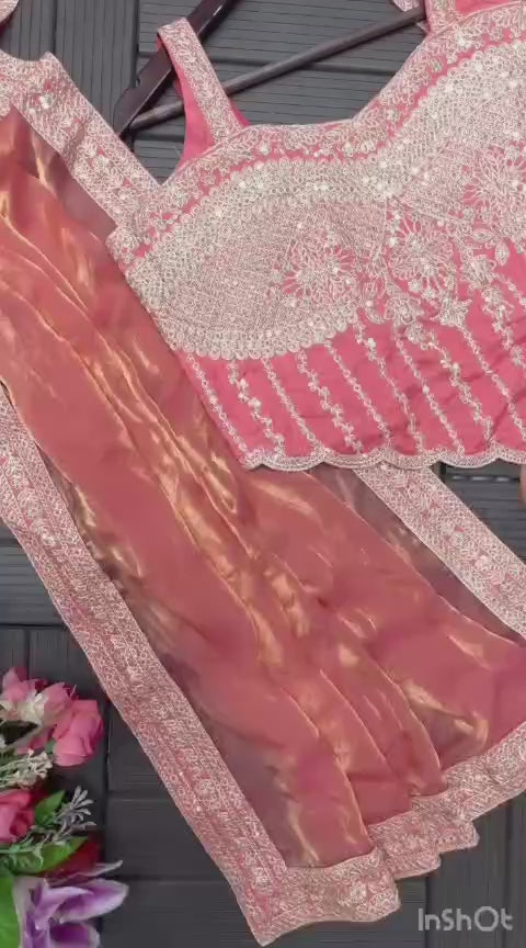 New Super Trending Embroidery Sequence Work Ready To Wear Saree With Embroidery Blouse