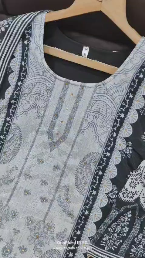 DESIGNER WEAR TRENDING  TOP WITH PRINTED WORK WITH DIAMOND WORK WITH PANTS AND DUPATTA