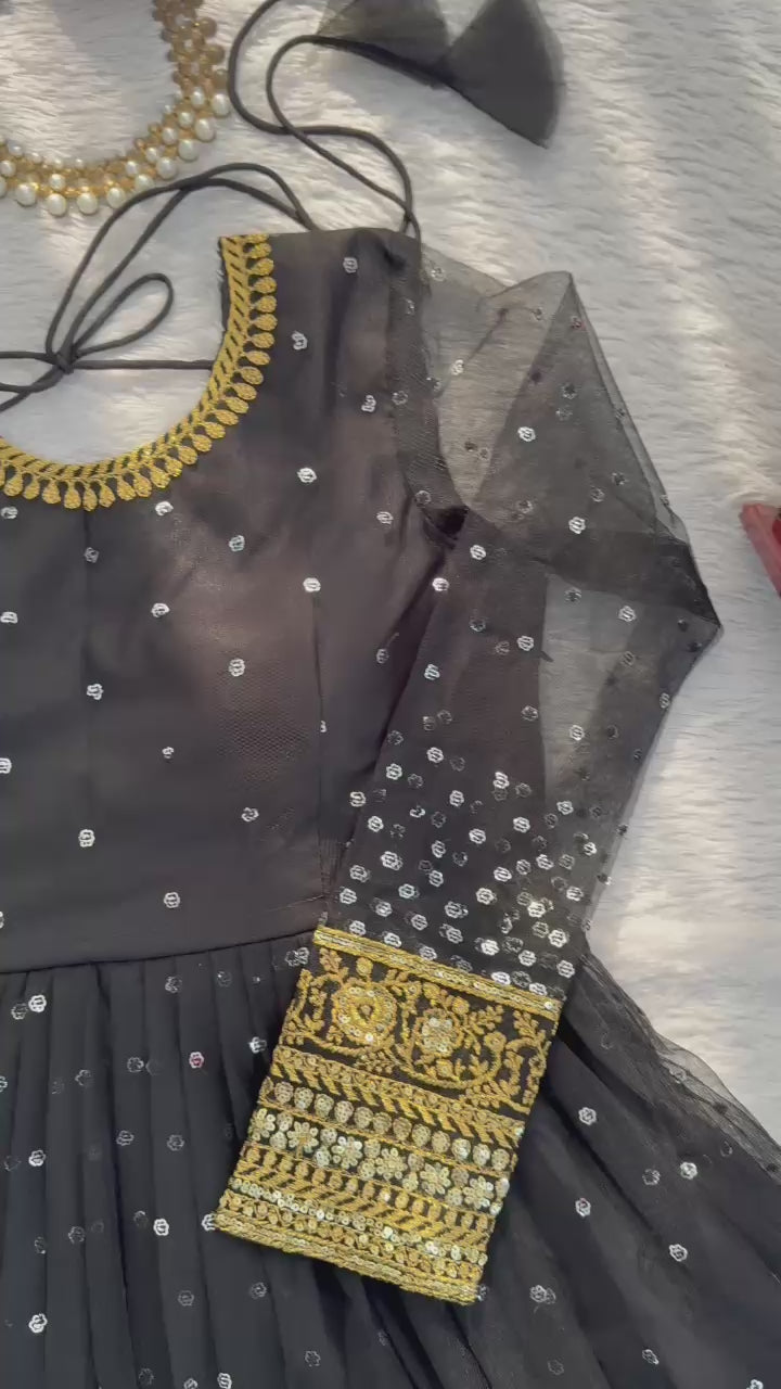 Regal Black Butterfly Net Anarkali Gown with Intricate Zari Work
