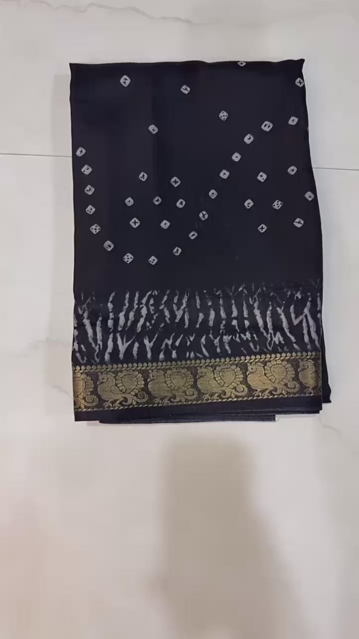 Qalamkari  Soft Black Two Tone Dola Silk Sarees  With Pen Kalamkari Design