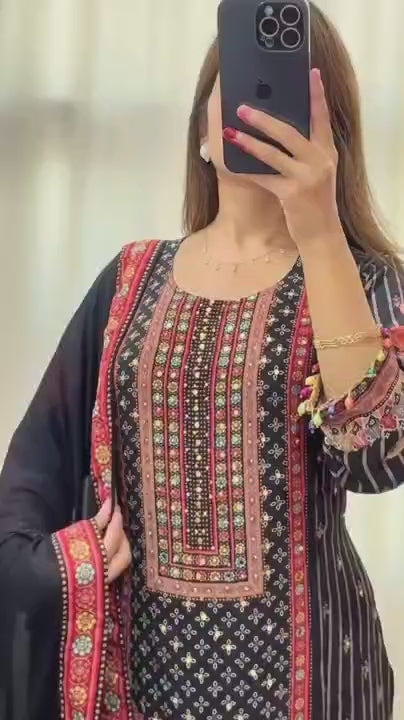 Exquisite Muslin Pakistani Suit with Original Mirror Work