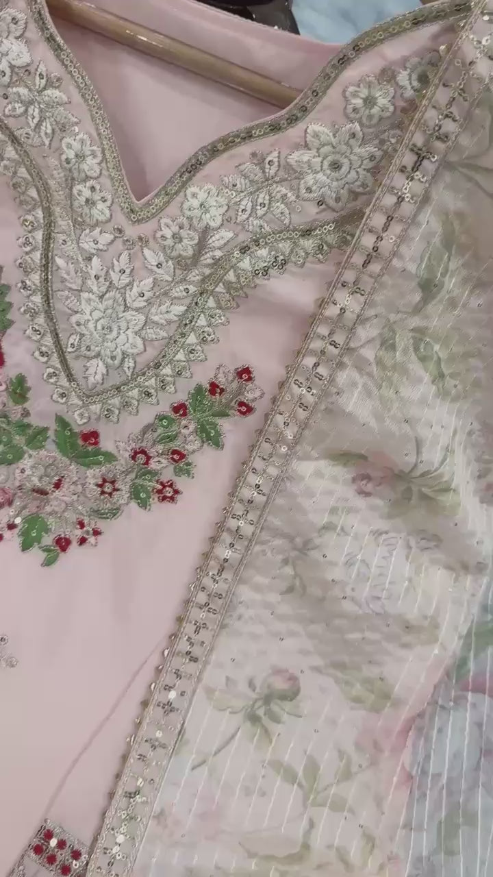 Pakistani-Style Palazzo Salwar Suit Đěsigner Party Wear Look Pure Natural Crepe Silk