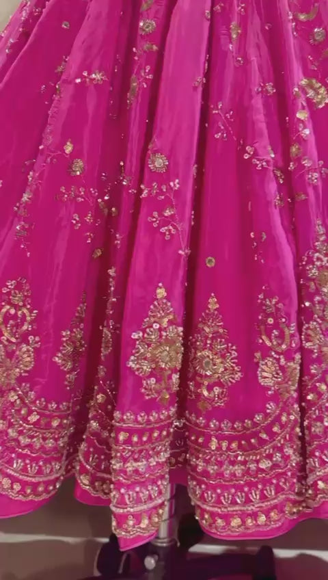 Pure Chinon Silk Gown With Embroidery 5mm Sequences Work With Sleeves (Attached Pad)