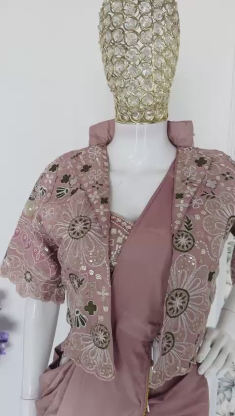 Premium Ready-To-Wear Saree Expertly Tailored With Precise Plats And A Refined Finish With Koti (Jacket)
