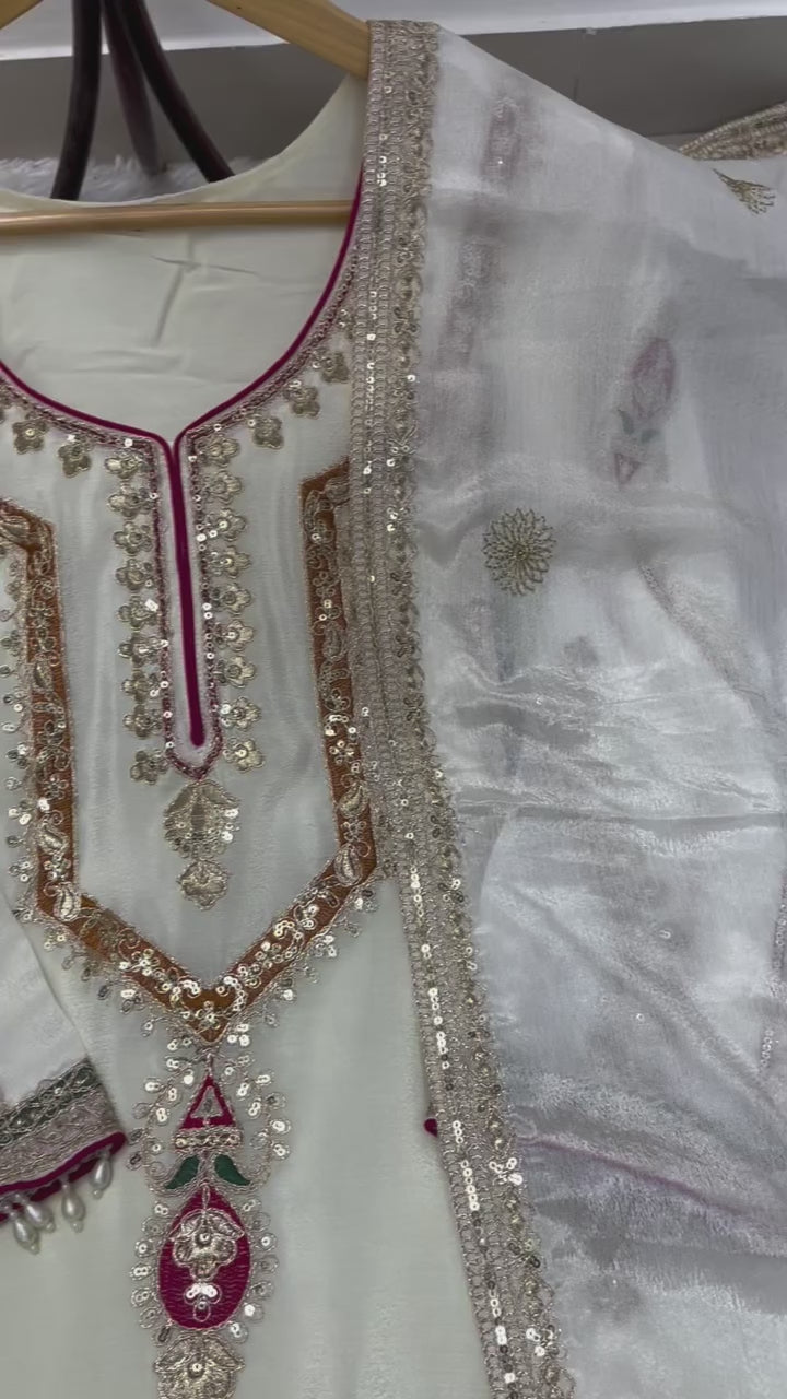 FESTIVAL ETHNIC OUTFIT SEQUENCE EMBROIDERY ON SILK FABRIC TOP AND PLAZZO WITH DUPATTA SET (For Other Size Details See Description)