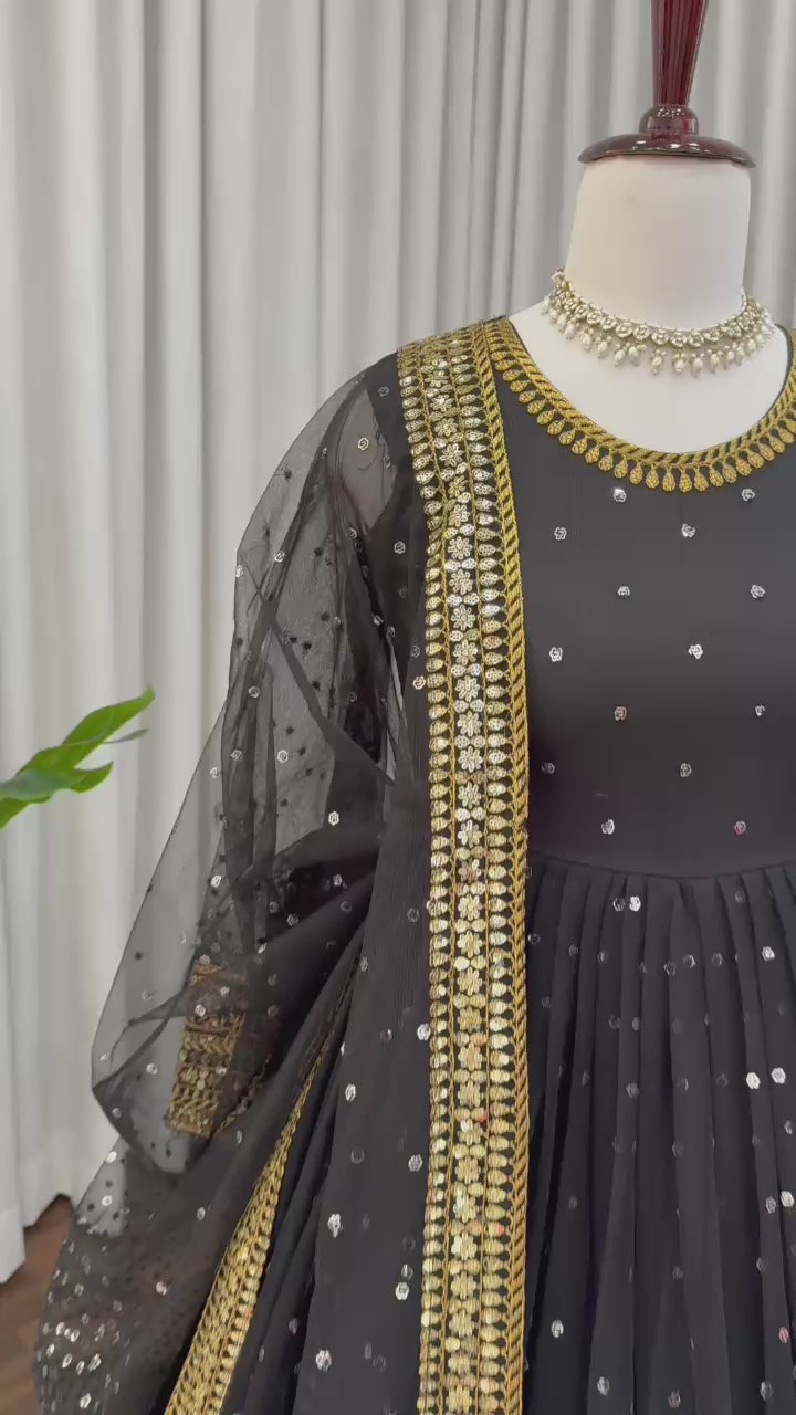 Regal Black Butterfly Net Anarkali Gown with Intricate Zari Work