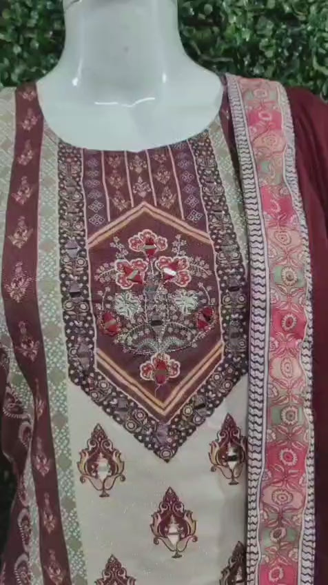 JAYPURI TRENDING  TOP WITH PRINTED WORK WITH MIROR WORK WITH PLAZZO AND DUPATTA