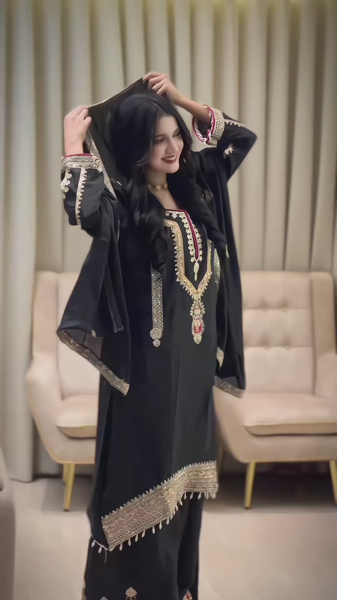 FESTIVAL ETHNIC OUTFIT SEQUENCE EMBROIDERY ON SILK FABRIC TOP AND PLAZZO WITH DUPATTA SET (For Other Size Details See Description)