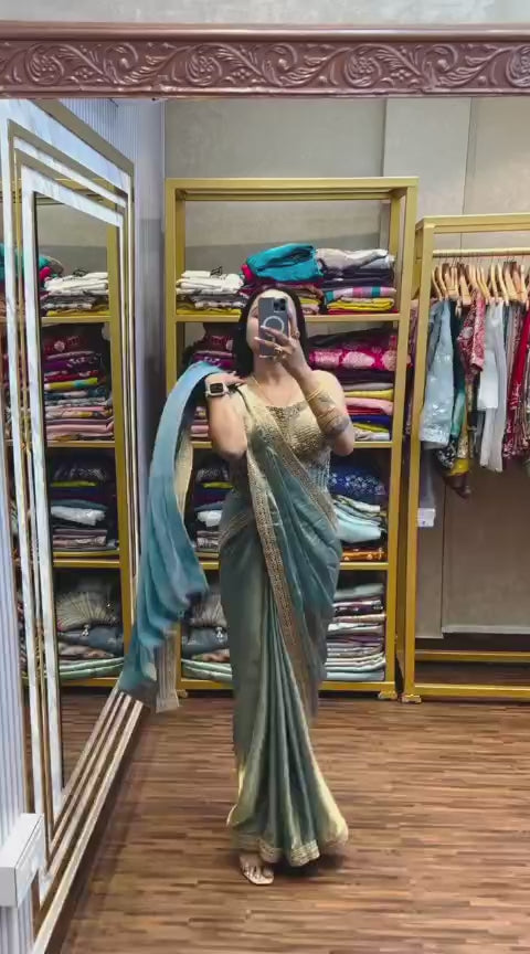 New Super Trending Embroidery Sequence Work Ready To Wear Saree With Embroidery Blouse