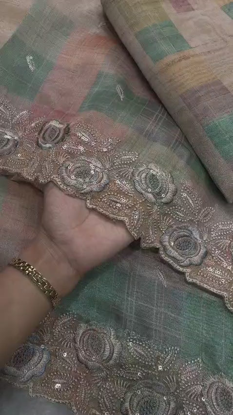 Beautiful Glass Organza Digital Print, Sequins, Embroidered Work