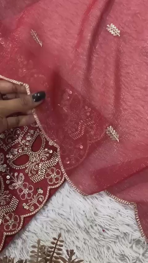 PERFECT FOR PARTY AND WEDDING DESIGNER BEADS AND SEQUENCE EMBROIDERED TOP PLAZZO AND DUPATTA ❤️